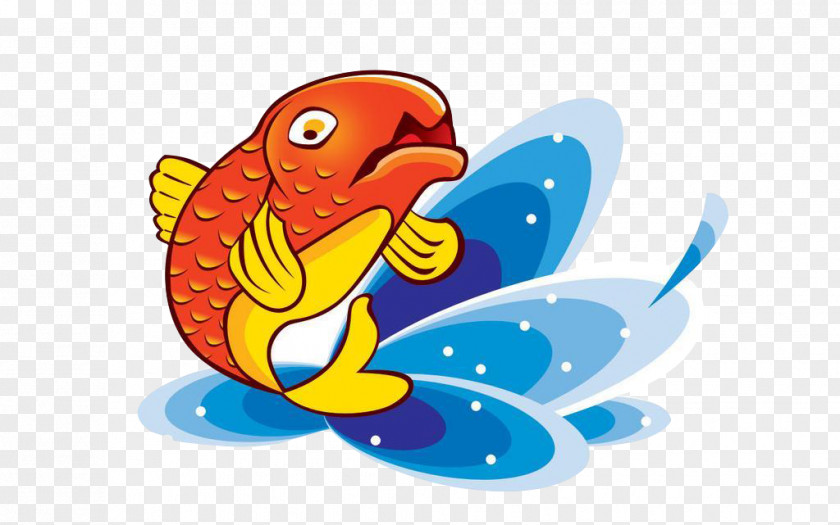 Koi Fish Leap Into The Sky From Water Cartoon Clip Art PNG