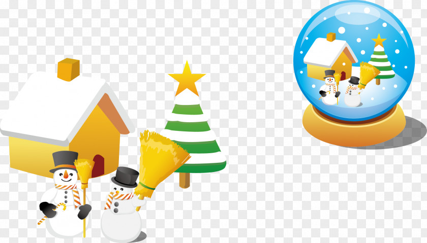 Snowman House With Crystal Ball Vector PNG
