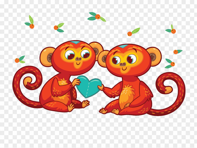 Cute Cartoon Monkey Chinese New Year Card Illustration PNG