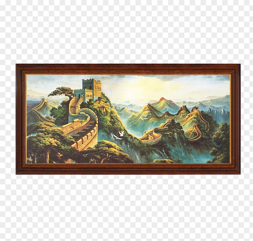 Hand Painted Gold Great Wall Oil Painting Material Of China Fukei PNG