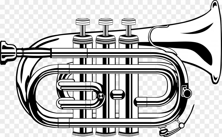 Silver Trumpet Black And White Clip Art PNG