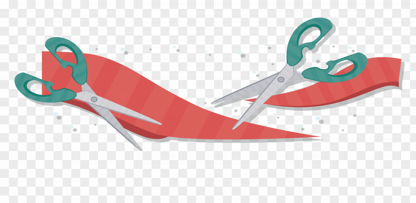 Green Scissors Ribbon Cutting Banner Red Opening Ceremony PNG