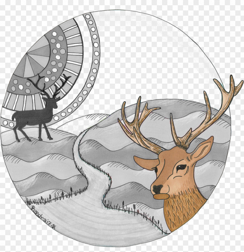 Reindeer Elk Antler Mulberry Design Art PNG