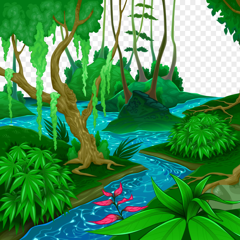 Vector Tropical Forest Landscape River And Subtropical Moist Broadleaf Forests Jungle Euclidean PNG