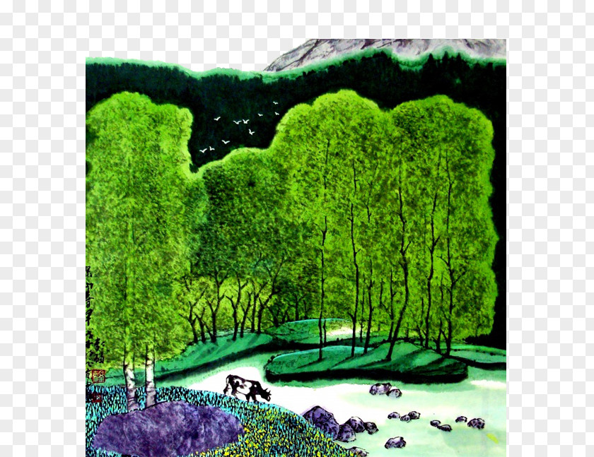 Park Background Oil Painting Fukei Landscape PNG