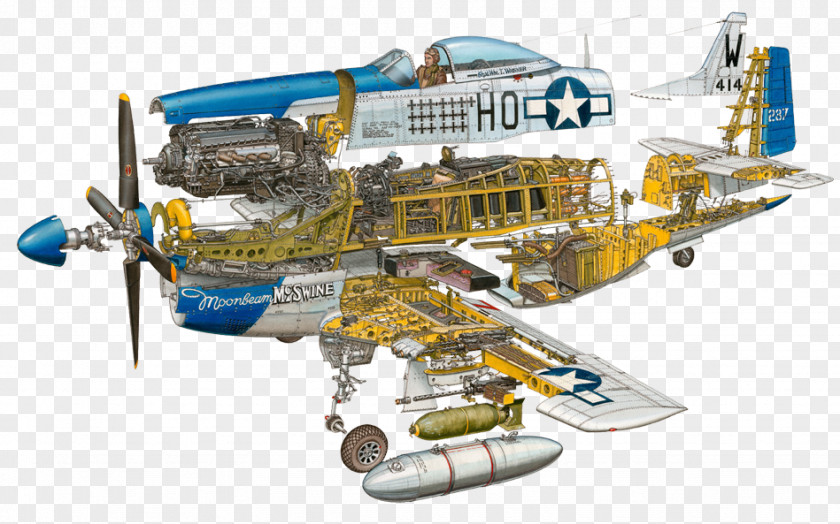 Chase Airplane Aircraft North American P-51 Mustang Cutaway Drawing Exploded-view PNG