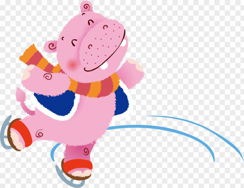 Pink Hippo Vector Skating Hippopotamus Adobe Illustrator Illustration PNG