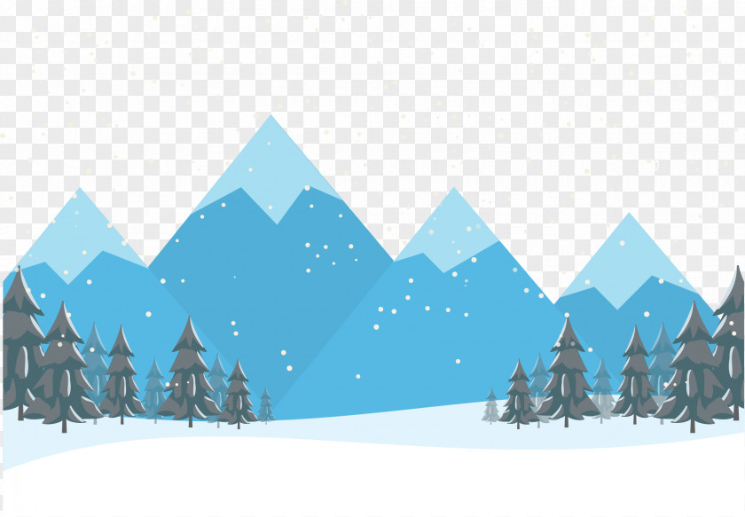 Cartoon Forest Snow Mountain Drawing Landscape PNG