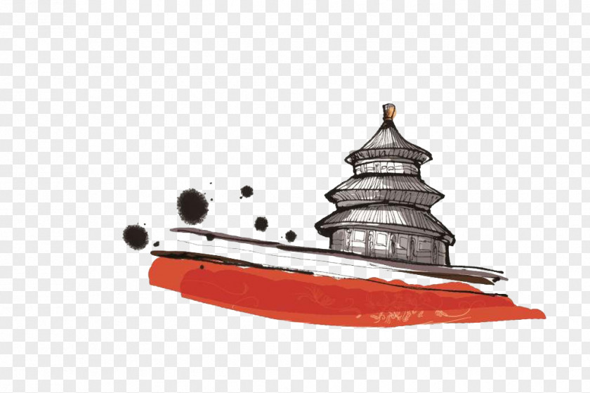 Hand-painted Temple Of Heaven Water Illustration PNG