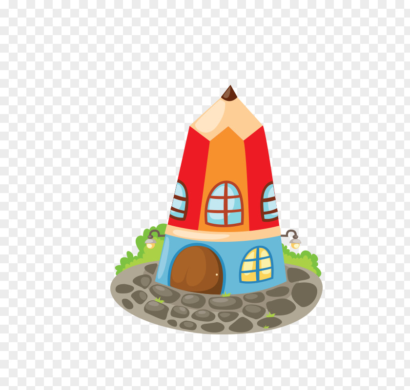 Cartoon Pencil Building House Illustration PNG