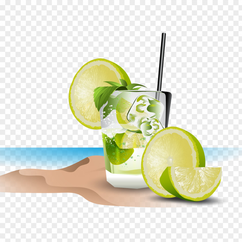 Vector Beach Water Lemon Juice Caipirinha Cocktail Garnish Mojito PNG