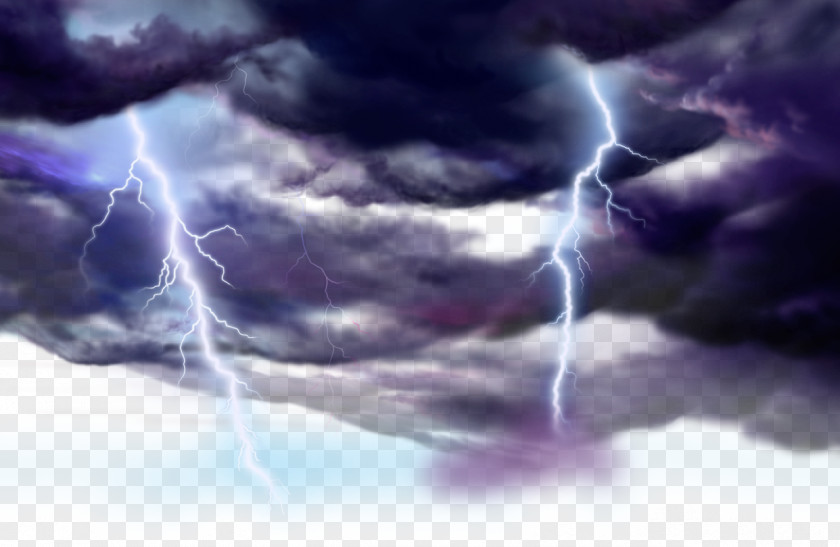 Thunder And Lightning Weather Clouds Painted Cartoon Cloud PNG