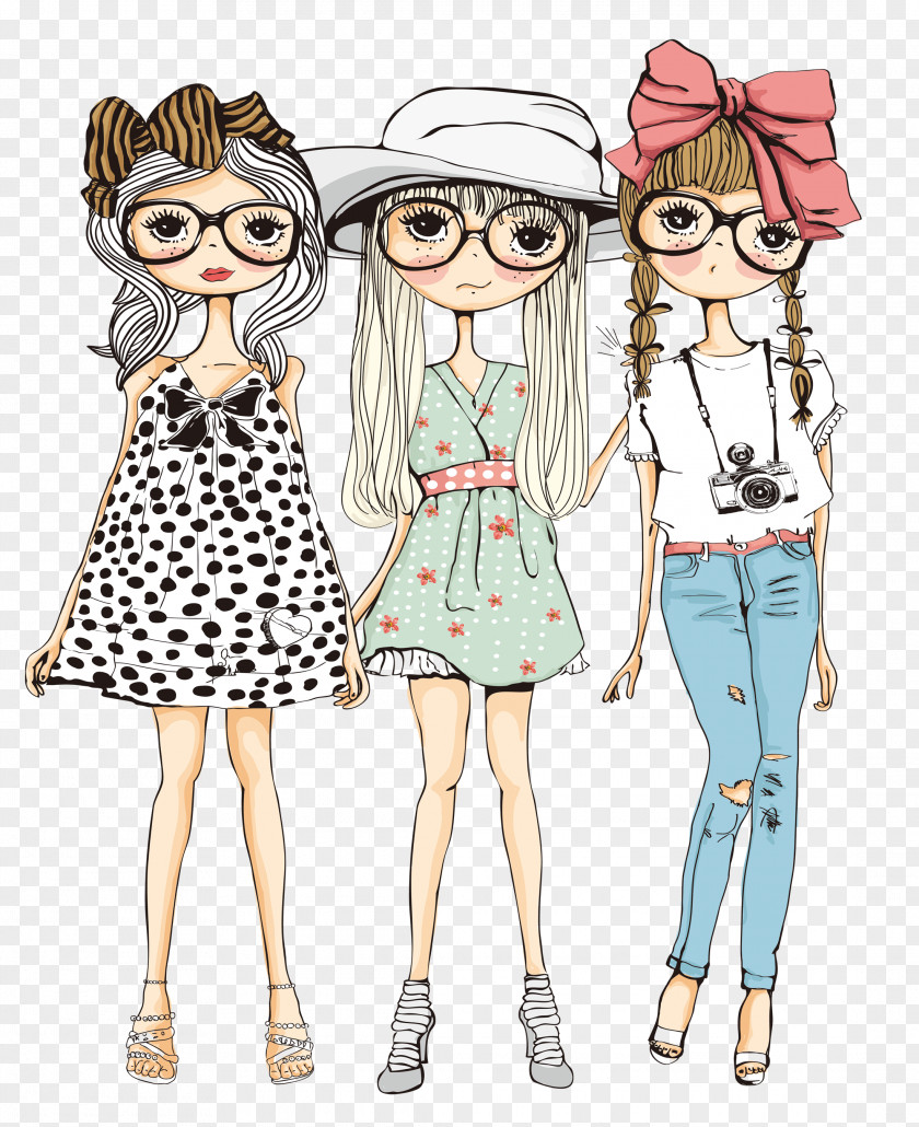 Drawing Girl Woman Illustration PNG Illustration, Three cartoon girls, three women illustration clipart PNG