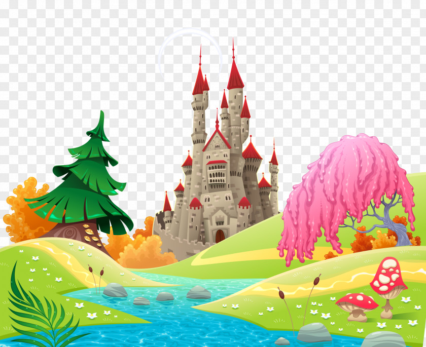 Fairy Tale World Castle Cartoon Drawing Illustration PNG