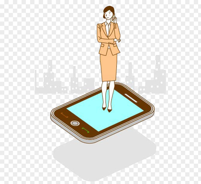 Vector Woman Standing On The Phone Cartoon Mobile Phones Telephone Illustration PNG
