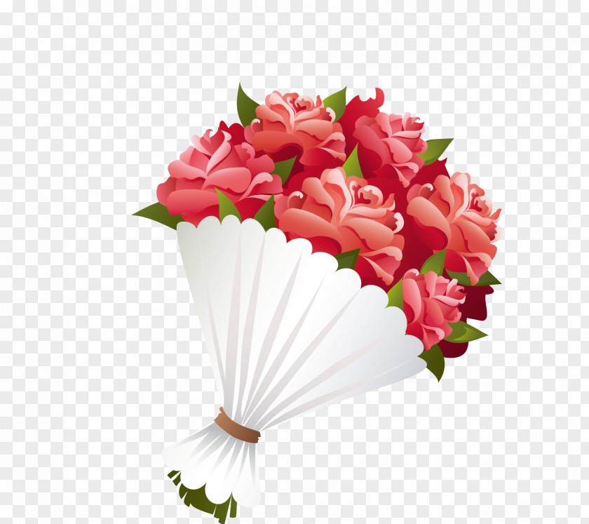 Cartoon Red Valentine Rose Flower Bouquet Clip Art PNG