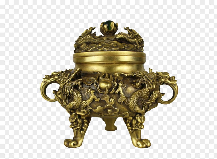 Gold Complex Design Stove Censer Copper Thurible Buddhahood Amitabha Triad PNG