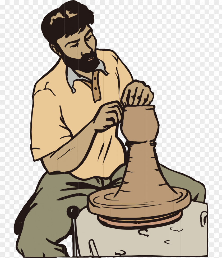 Cartoon Painted Pottery Made Man Beard Animation Clip Art PNG