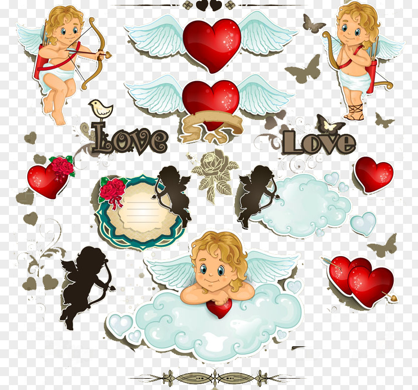 Valentine Angel Label Vector Material Cupid Illustration PNG