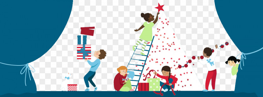 Children Decorating A Christmas Tree Illustration PNG