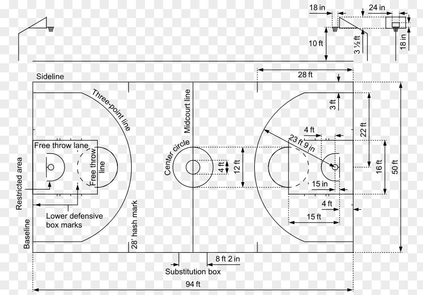 Design Technical Drawing Diagram Plan Basketball Court PNG