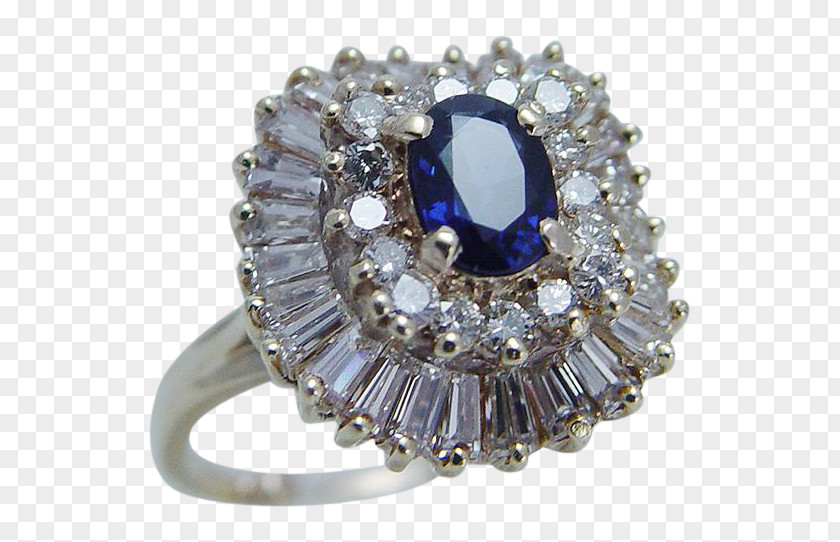 Sapphire Diamond Baguette Ring Jewellery PNG