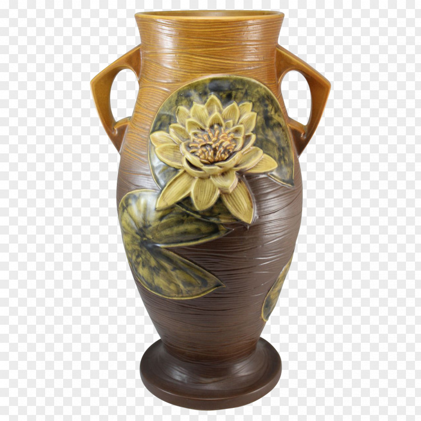 Vase Water Lily Jug Ceramic Roseville Pottery PNG