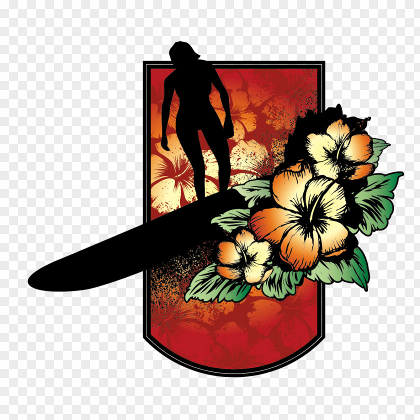 Surfing And Flowers Clip Art PNG