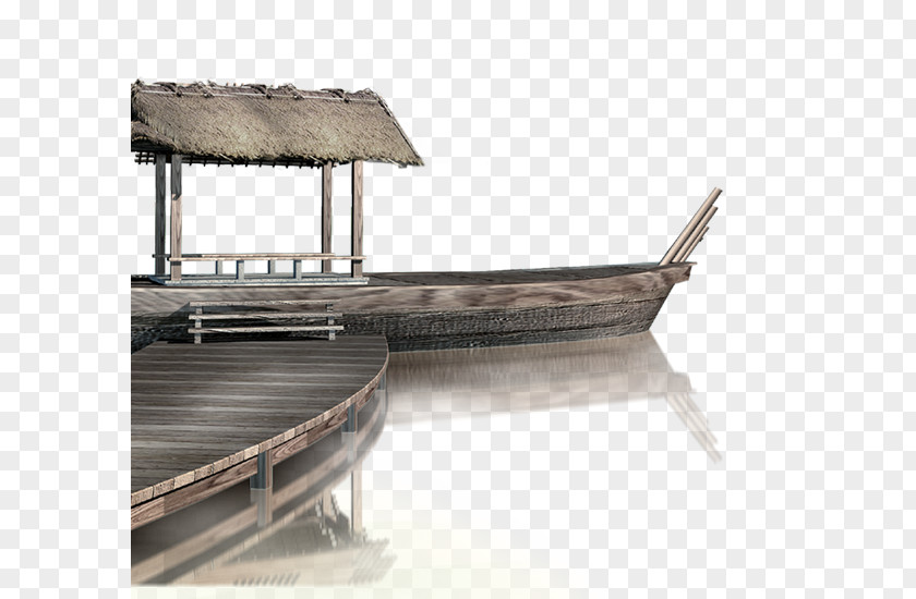 Pier Ink Wash Painting Chinoiserie Watercraft PNG