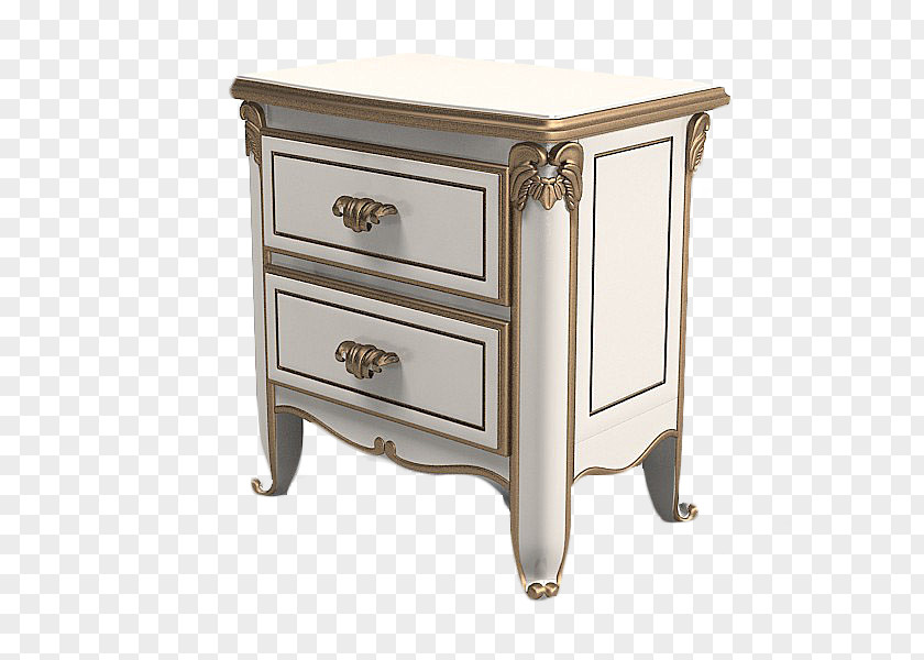 White Gilt Bedside Table TurboSquid Bed 3D Computer Graphics PNG