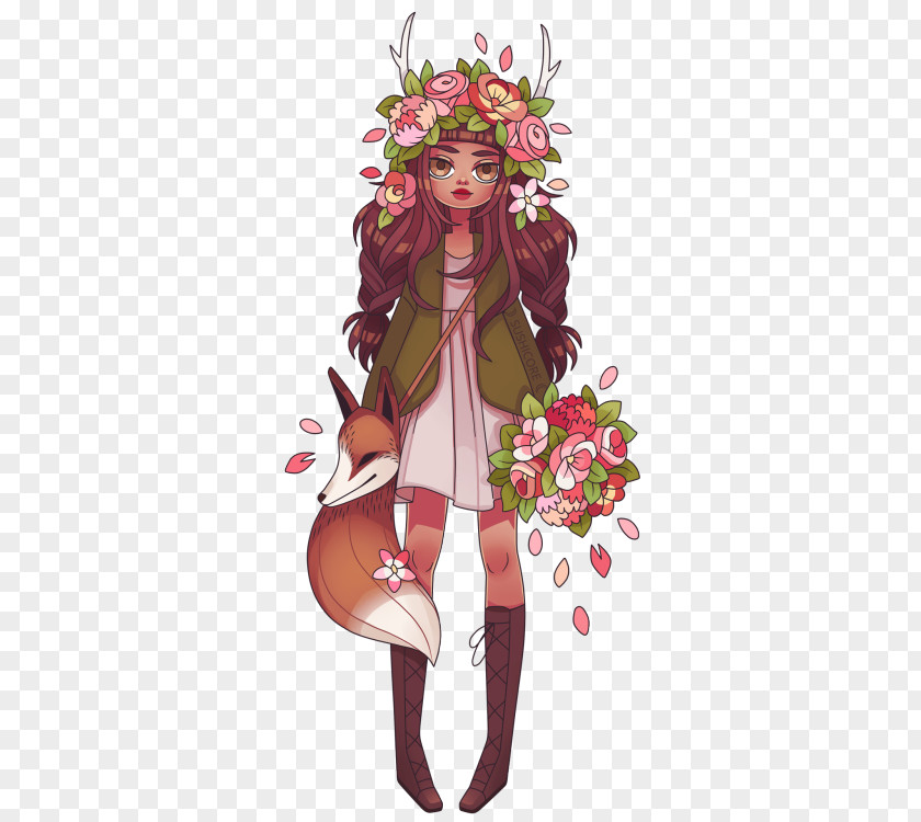 Floral Deer Antlers Fashion Illustration Art Costume Design PNG