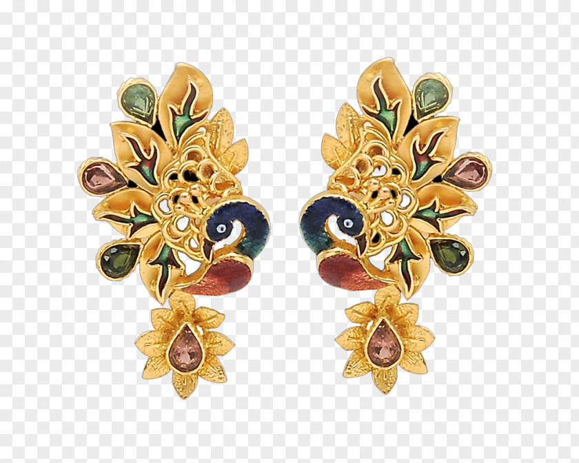 Peacock Earring Jewellery Gemstone Gold PNG