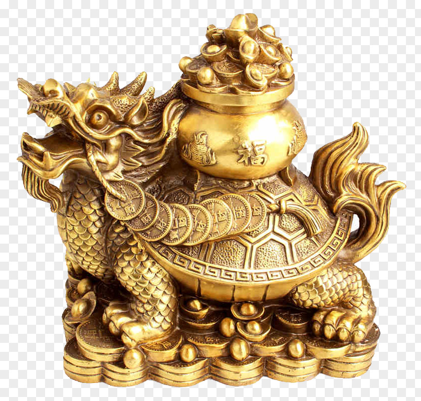 Pure Copper Dragon Turtle Ornaments Chinese Brass PNG