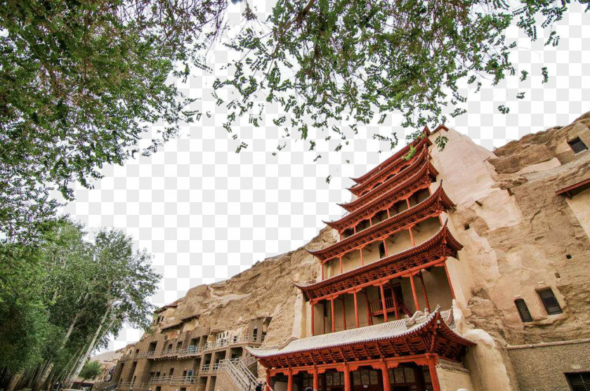 Dunhuang Thousand Buddha Cave Crescent Lake Yumen Pass Zhangye Mogao Caves Mingsha Mountain And Moon Spring PNG