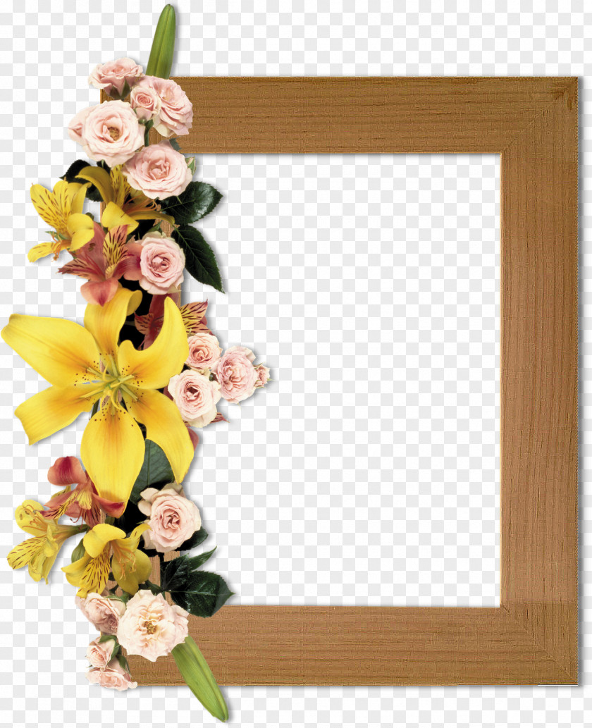 Wood Picture Frames Floral Design Mirror PNG