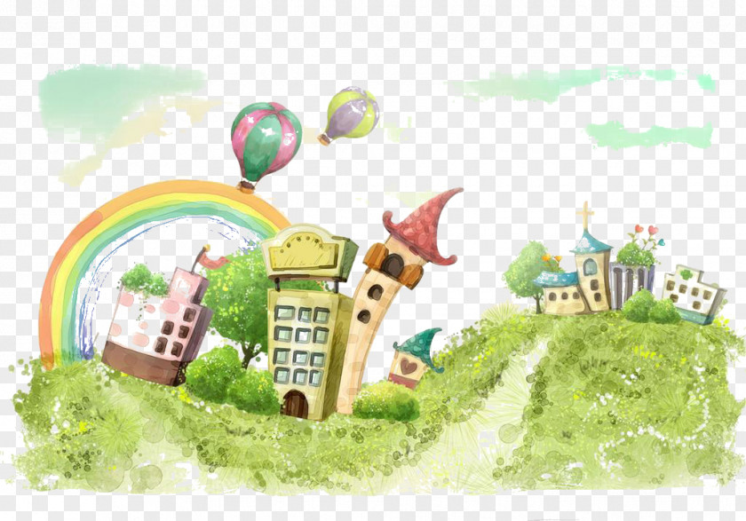 Hand-painted Fairy Tale Scene Digital Painting Watercolor Drawing PNG