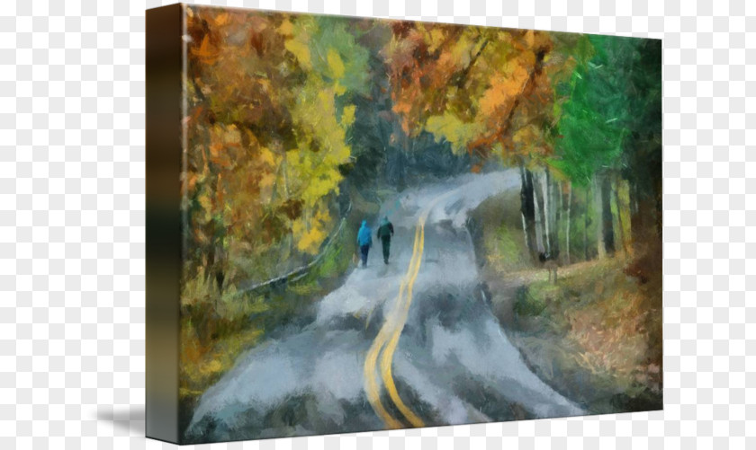 Autumn Road Watercolor Painting Water Resources Waterfall Forest PNG