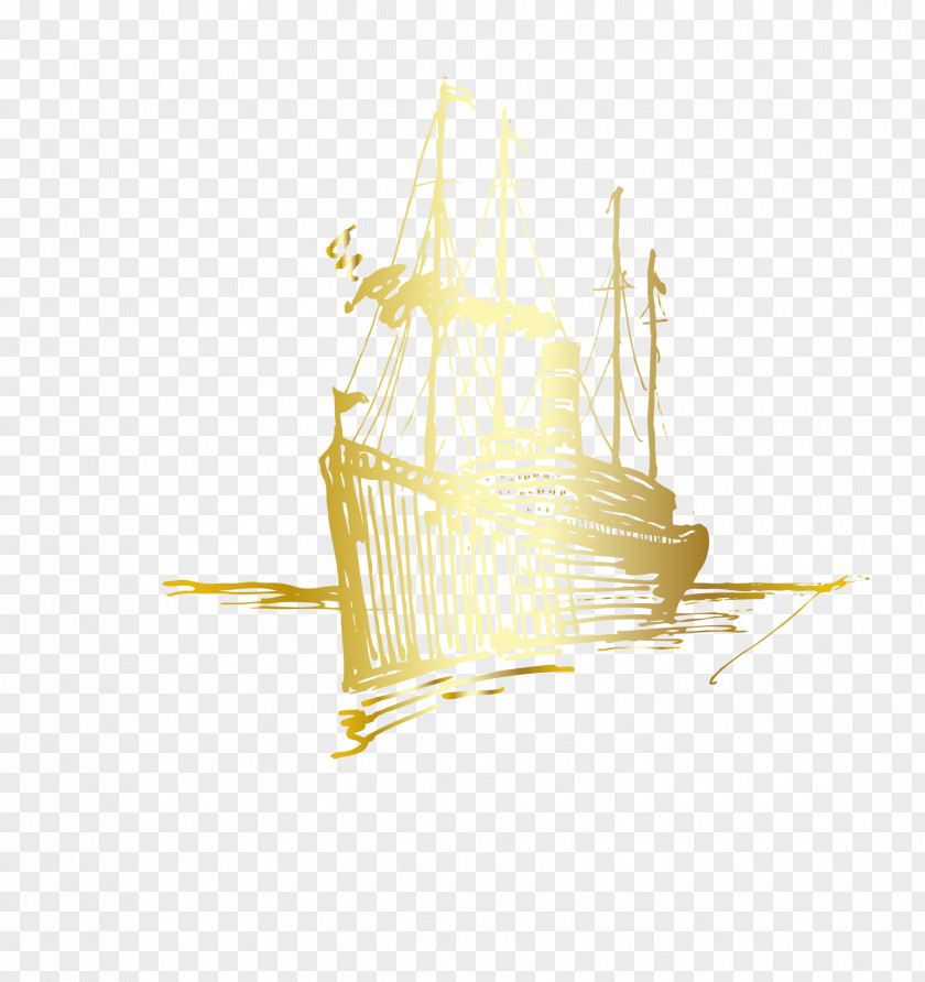 Vector Gold Pattern Smooth Sailing Warship Drawing Sketch PNG