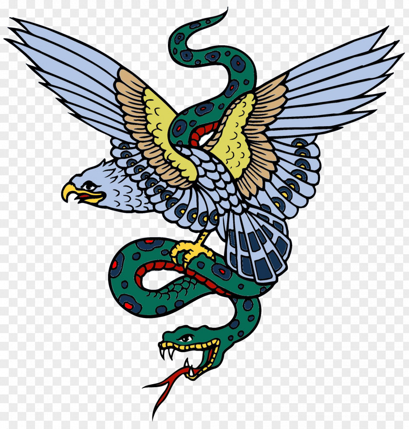 Clutching A Snake's Eagle Okeetee Corn Snake Bird Tattoo Flash PNG