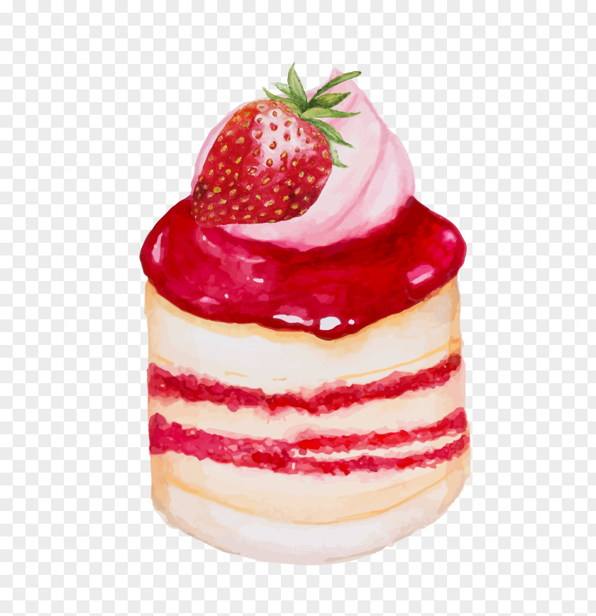 Hand-painted Strawberry Cake Macaron Cream Dessert PNG