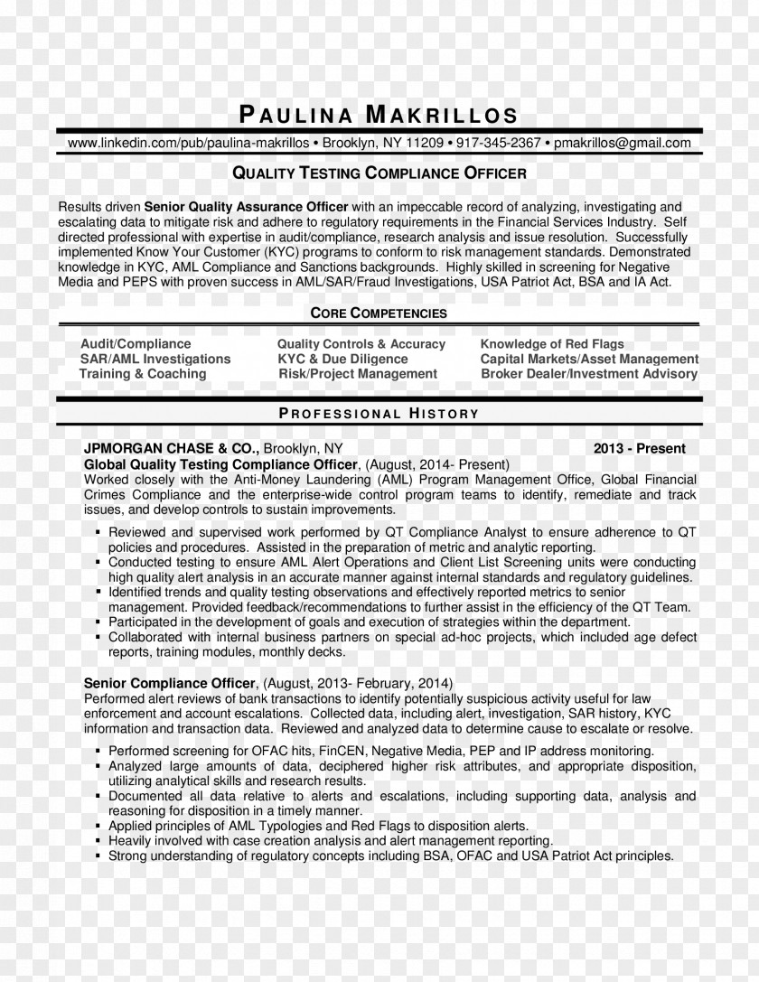 Resume Cover Regulatory Compliance Document Résumé Chief Officer Curriculum Vitae PNG