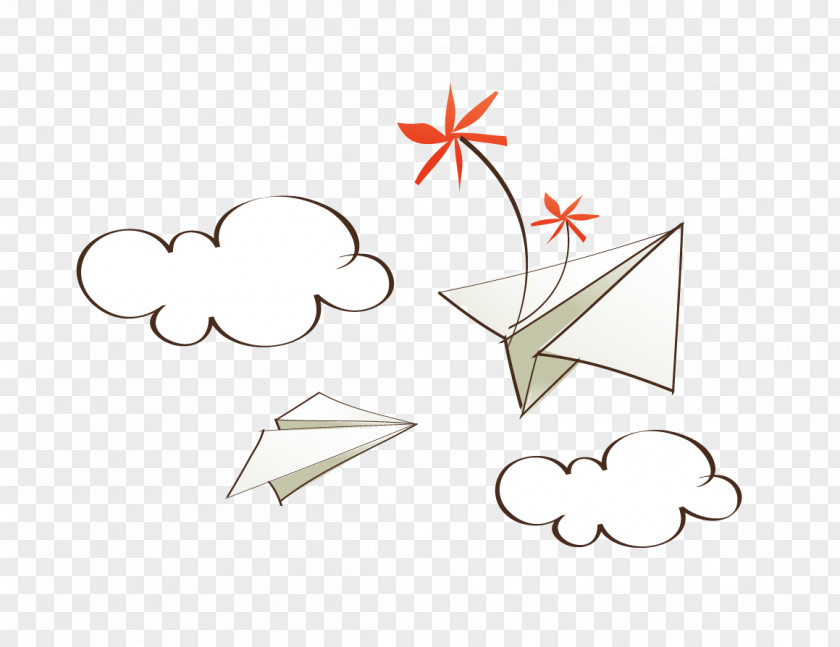 Vector Paper Airplane Cartoon Clouds Creative Clip Art PNG