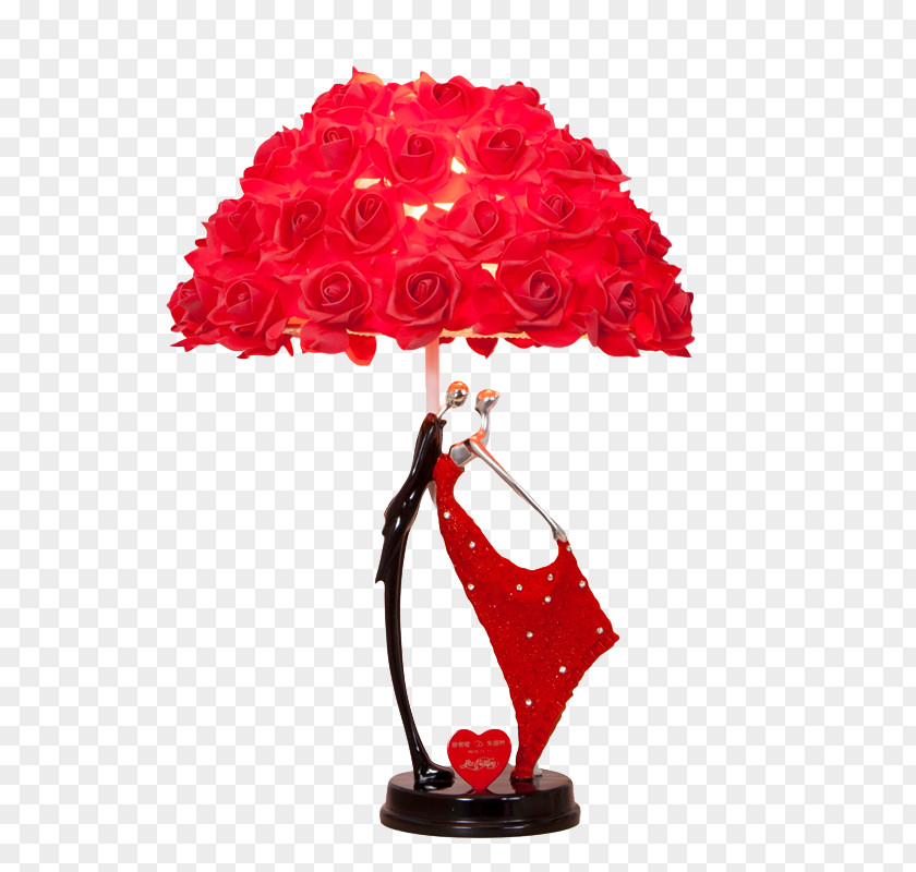 Bride And Groom Wedding Red Light Table Fixture Garden Roses Lamp PNG