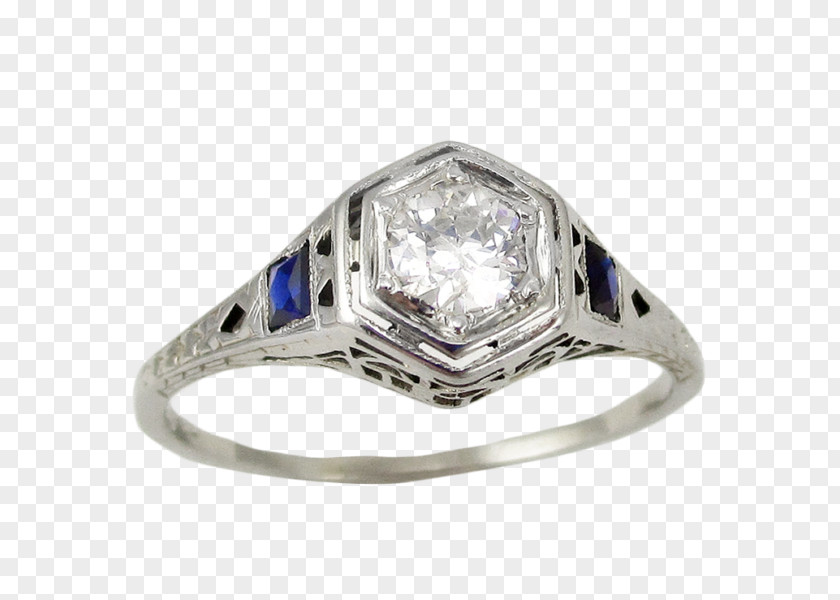 Sapphire Ring Silver Art Deco Jewellery PNG