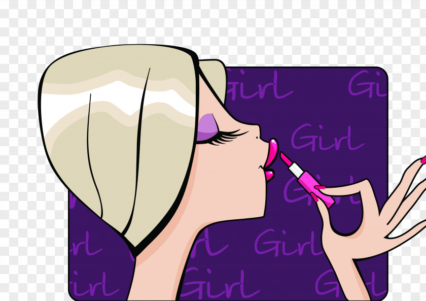 Cartoon Beauty Cosmetics Illustrator PNG Illustrator, Lipstick girl clipart PNG