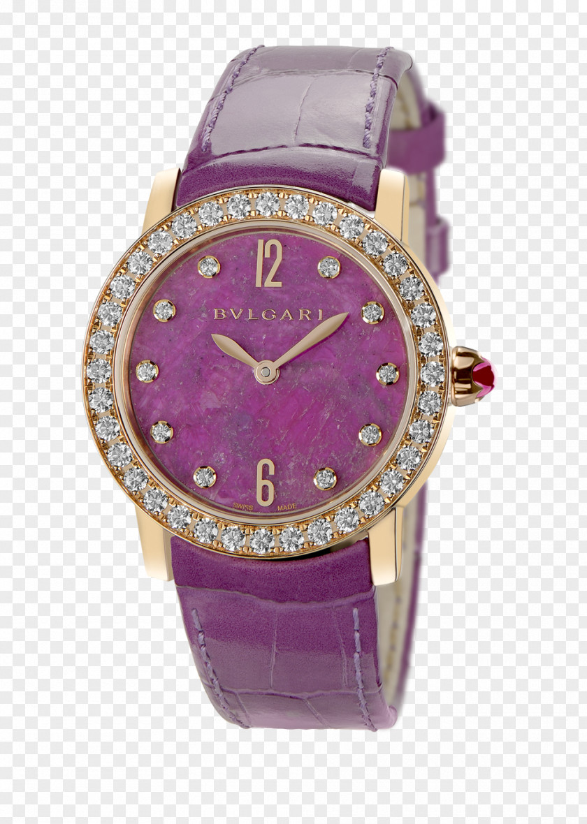 Bulgari Watches Purple Rose Gold Diamond Female Form Automatic Watch Movement Buckle PNG