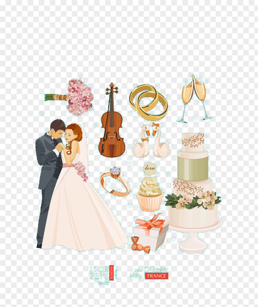 Elegant And Romantic Wedding Elements Romance Illustration PNG