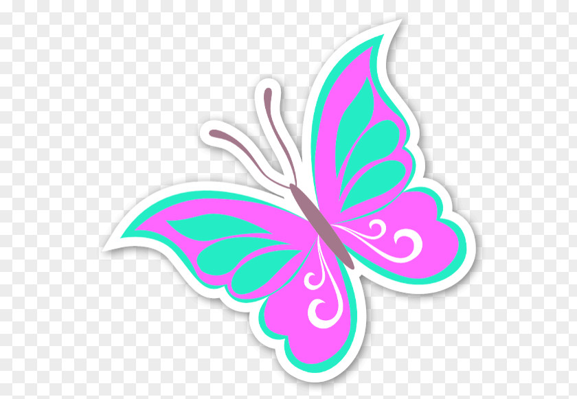 Pink Butterfly Sticker Blue Wall Decal PNG