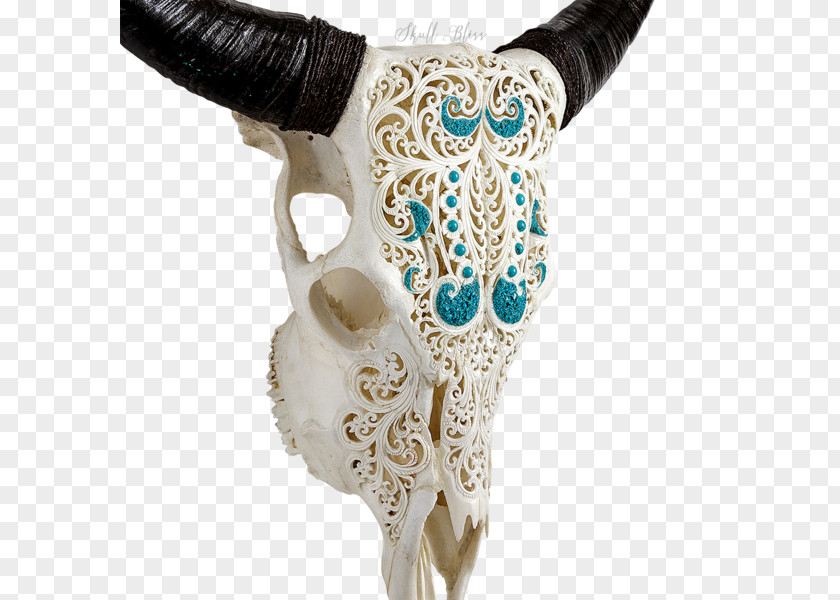 Skull Cattle XL Horns Turquoise PNG