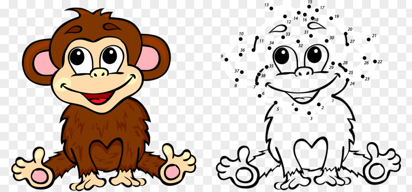 Hand Drawn Cute Monkey Cartoon Coloring Book Illustration PNG